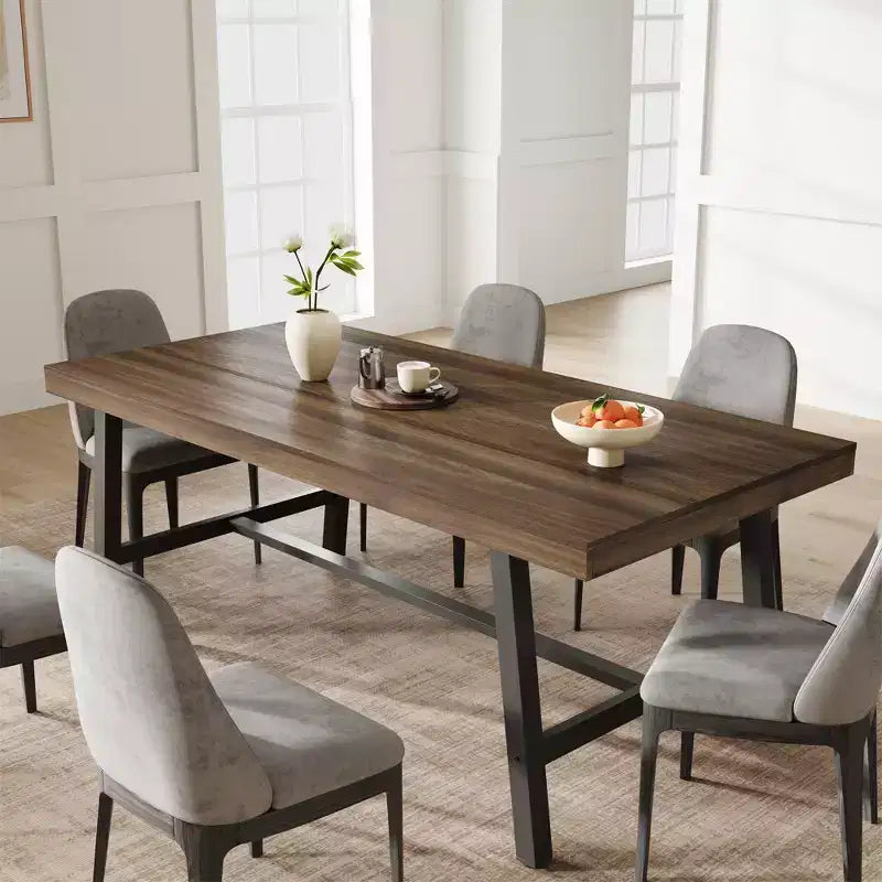 Table de salle à manger de 180 cm avec cadre en métal, pour 6 à 8 personnes