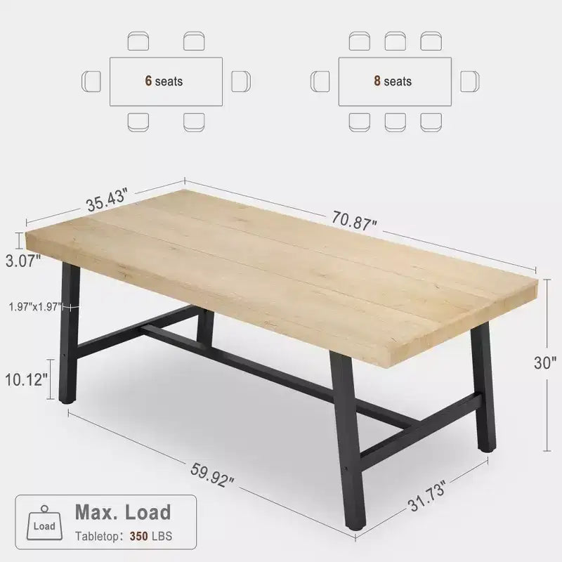 Table de salle à manger de 180 cm avec cadre en métal, pour 6 à 8 personnes