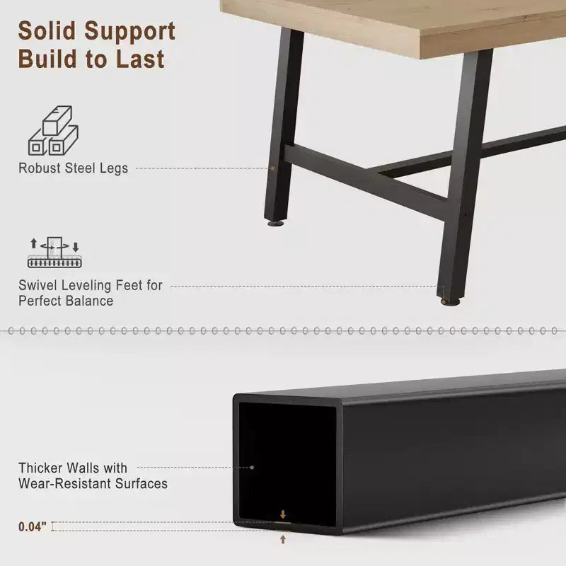 Table de salle à manger de 180 cm avec cadre en métal, pour 6 à 8 personnes