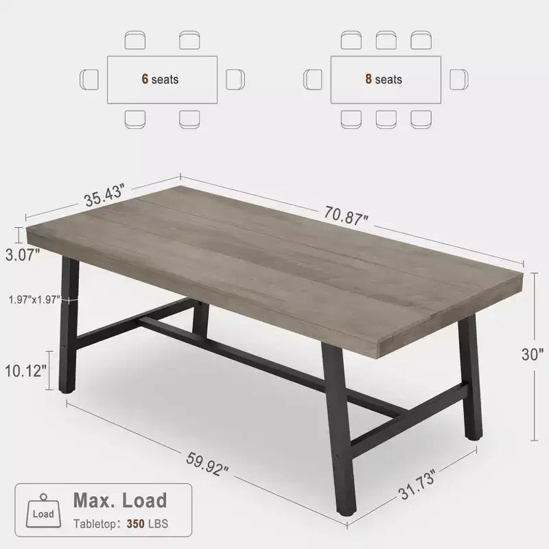 Table de salle à manger de 180 cm avec cadre en métal, pour 6 à 8 personnes