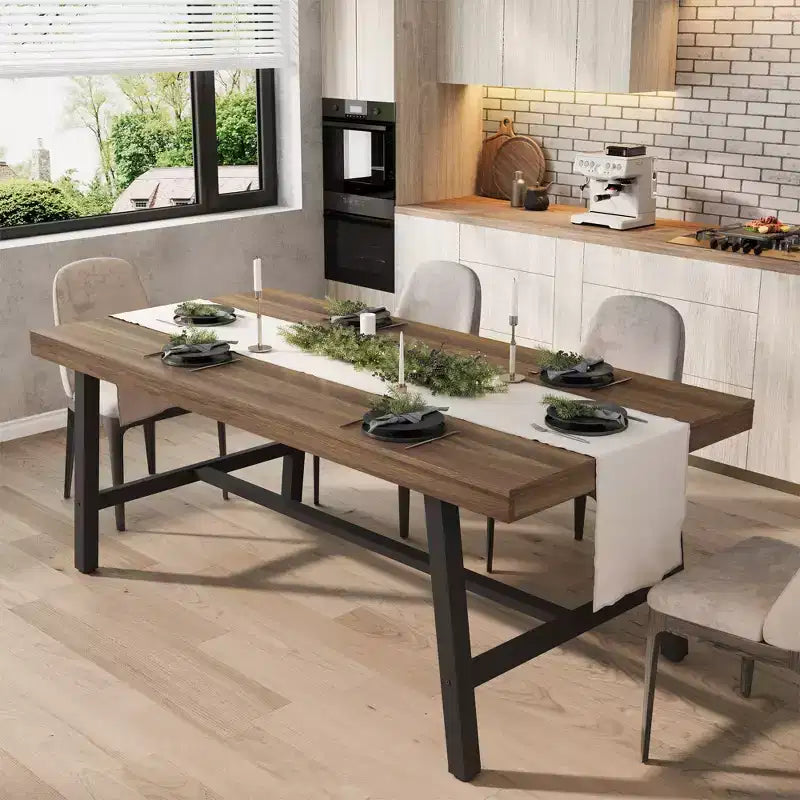Table de salle à manger de 180 cm avec cadre en métal, pour 6 à 8 personnes