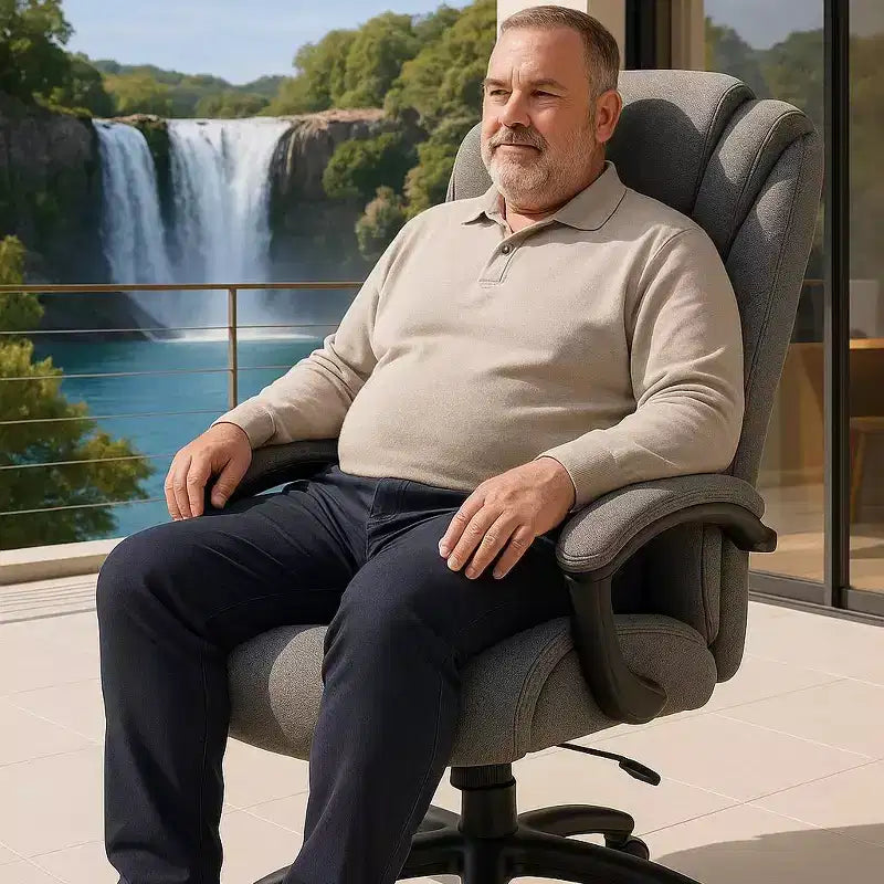 Fauteuil de bureau à dossier haut en tissu de coton avec soutien lombaire, gris