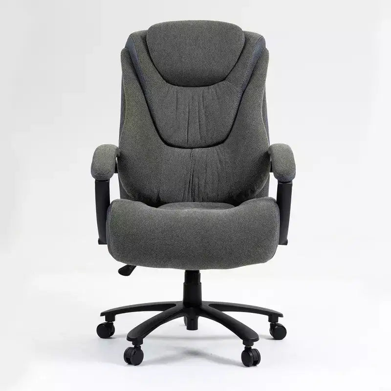 Fauteuil de bureau à dossier haut en tissu de coton avec soutien lombaire, gris