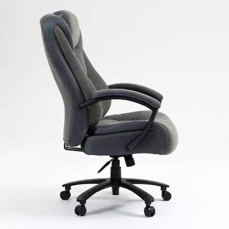 Fauteuil de bureau à dossier haut en tissu de coton avec soutien lombaire, gris