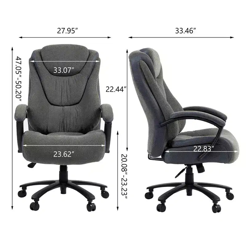 Fauteuil de bureau à dossier haut en tissu de coton avec soutien lombaire, gris