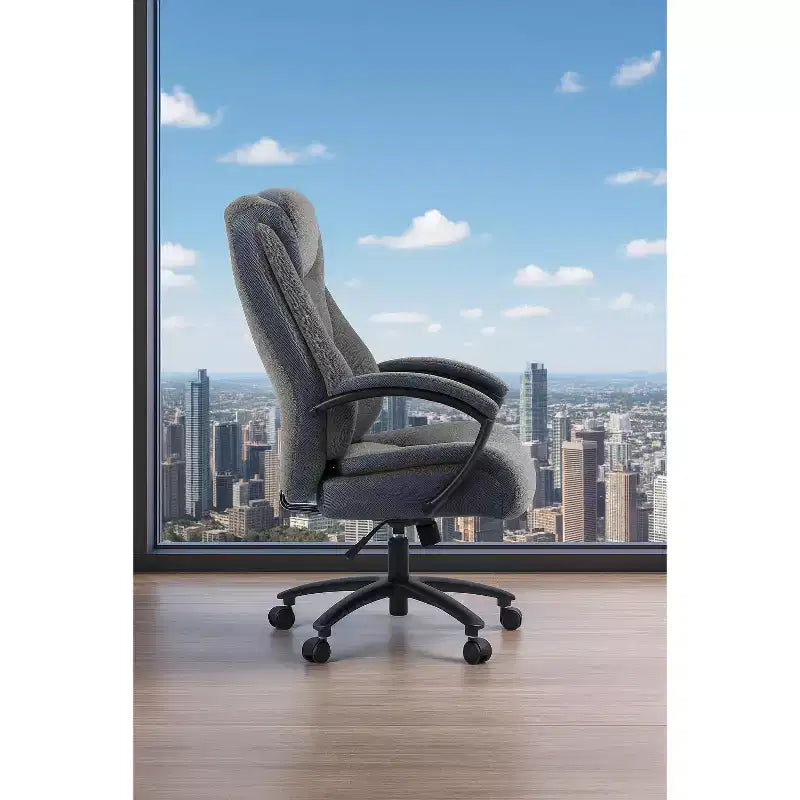 Fauteuil de bureau à dossier haut en tissu de coton avec soutien lombaire, gris