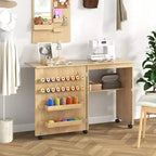Table à coudre pliante avec bacs de rangement, chevilles et roulettes verrouillables