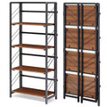 No-Assembly 5-Tier Folding Bookshelf, Vintage Bookcase Storage Shelves, Standing Rack Study Organizer for Home Office