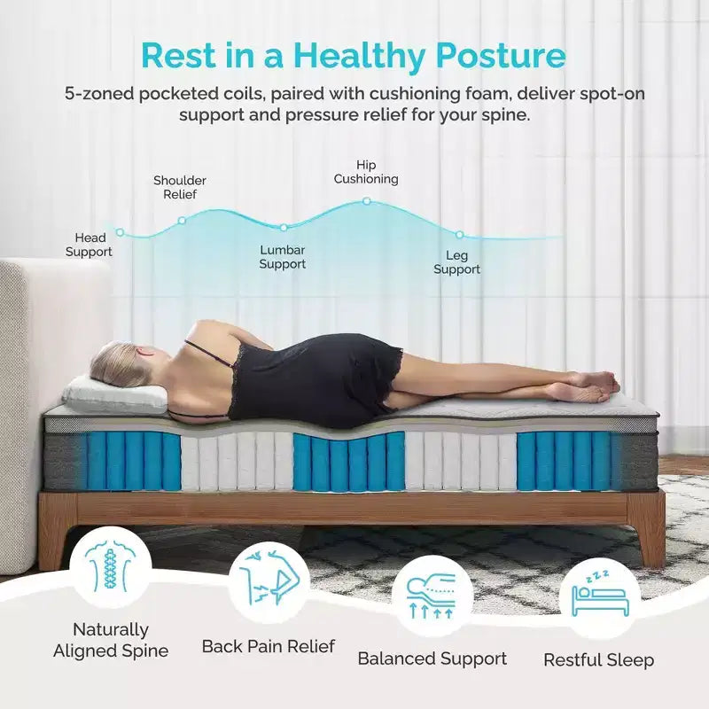 Matelas hybride de 10 pouces avec soutien de ressorts ensachés à 5 zones