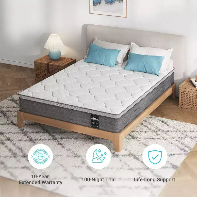 Matelas hybride de 10 pouces avec soutien de ressorts ensachés à 5 zones