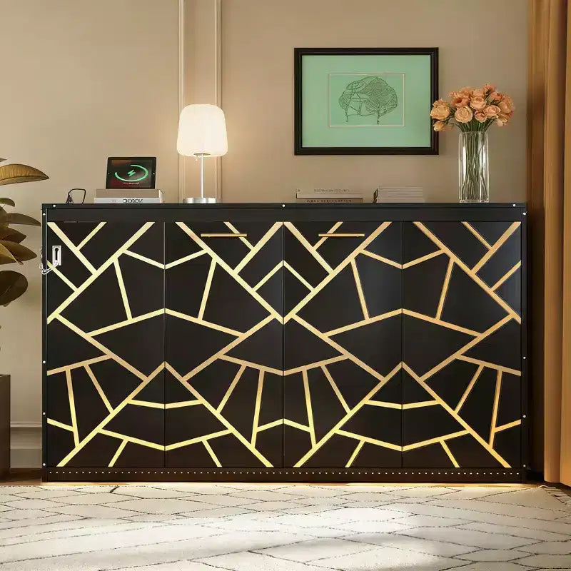 Luxystar Modern Murphy Bed with Trendy Printed Pattern, Under-Bed Lighting and Outlet