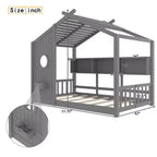 Lit cabane au sol simple, lit Montessori pour enfants avec étagère de rangement et toit