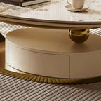 Table basse ovale moderne Pandora 51 avec plateau en pierre frittée brillante, table basse de luxe, pieds en acier inoxydable pour salon