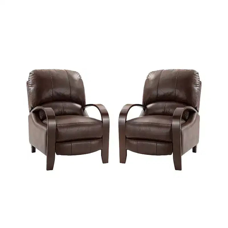 Ensemble de 2 fauteuils inclinables manuels en cuir véritable, inclinaison à 159°