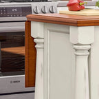 Ensemble d'îlot de cuisine 3 pièces Monarch de Homestyles en bois blanc cassé avec dessus en bois à abattant – 48 po x 25 po x 36 po