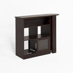 Meuble Bar Moderne avec Plateau Rotatif, Meuble de Salle à Manger Hauteur Comptoir avec 6 Espaces de Rangement et 2 Portes en Verre Nervuré