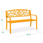 Banc d'extérieur en acier Best Choice Products, mobilier de jardin pour terrasse ou porche avec dossier à motif floral