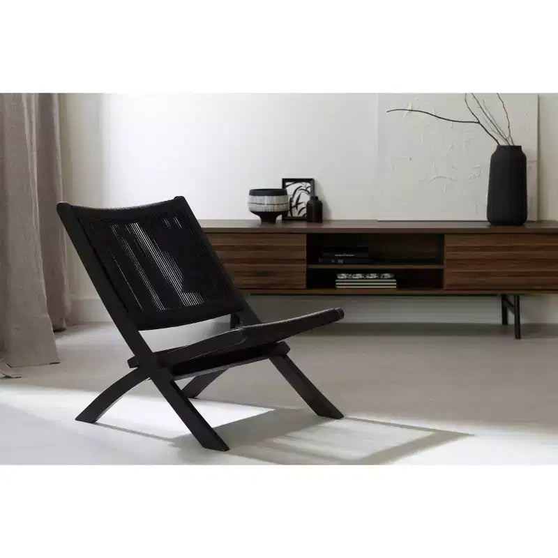 South Shore Balka Wood and Rope Lounge Chair Black: Glossy Finish, Spot Clean, Armless Design, 1 Year Warranty