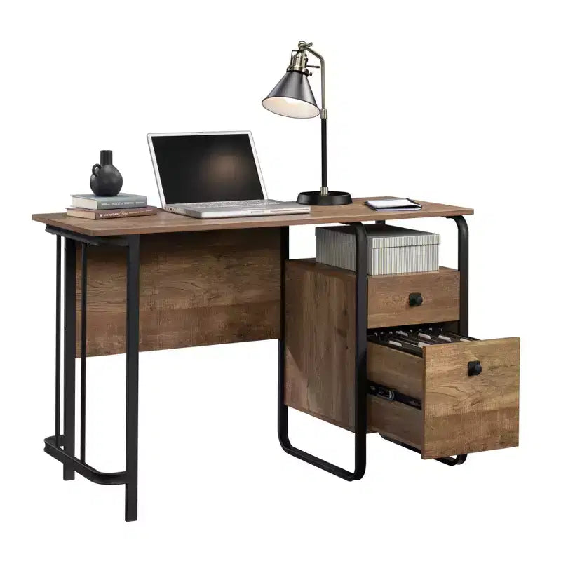 Bureau d'ordinateur à piédestal simple avec tiroirs et étagère ouverte