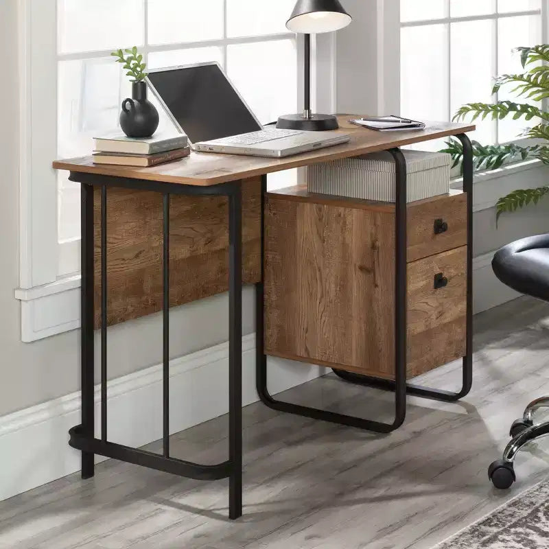 Bureau d'ordinateur à piédestal simple avec tiroirs et étagère ouverte