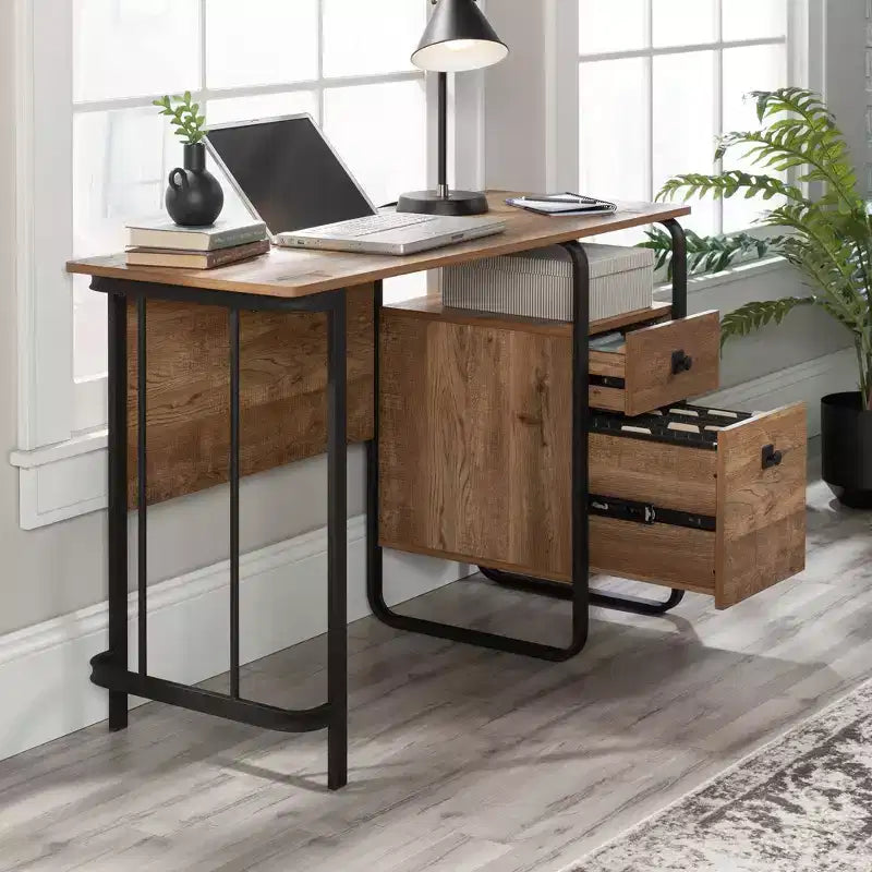 Bureau d'ordinateur à piédestal simple avec tiroirs et étagère ouverte
