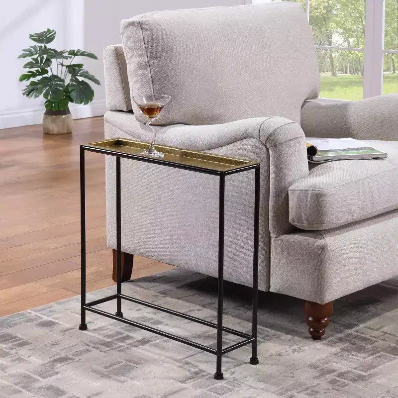 Table d'appoint en métal avec plateau amovible, entièrement assemblée