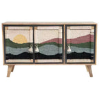 Storied Home Mango Wood Console Cream Pattern: Woven Rope Doors, Divided Storage, No Tools Assembly