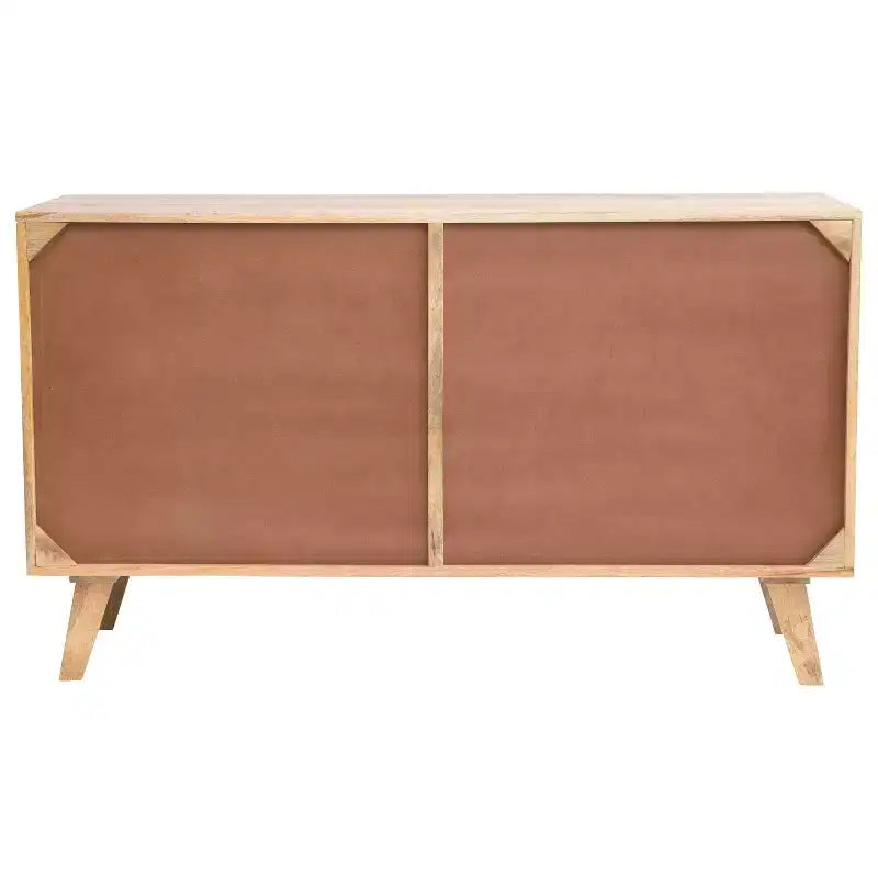 Console en bois de manguier avec portes en corde tressée et rangement compartimenté