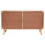 Console en bois de manguier avec portes en corde tressée et rangement compartimenté
