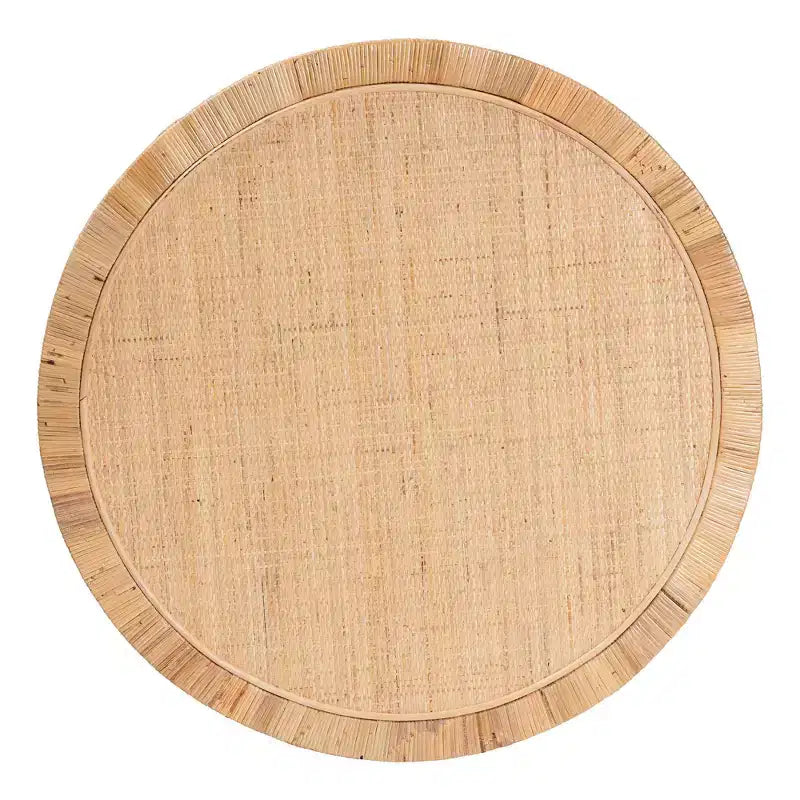 Table basse ronde en rotin et bois avec étagère de rangement ouverte