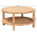 Table basse ronde en rotin et bois avec étagère de rangement ouverte