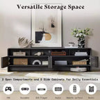 Meuble TV moderne AMERLIFE 70 avec design cannelé et armoires de rangement, pour téléviseurs jusqu'à 80 pouces, meuble TV en bois pour salon