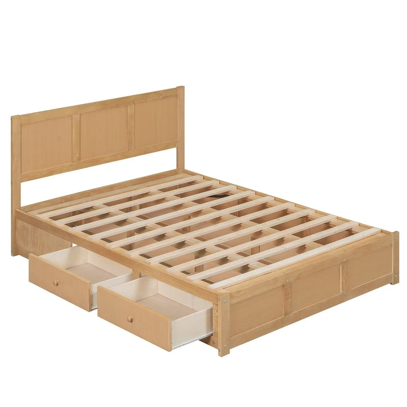 Lit plateforme en bois avec rangement inférieur et 2 tiroirs