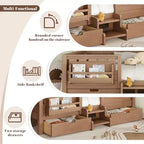 Lit pour tout-petits Bellemave Queen Size avec 14 barrières de sécurité, cadre de lit peu encombrant avec étagères intégrées et 2 tiroirs de rangement sous le lit