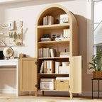 Acekool Armoire de cuisine bombée avec portes en rotin, meuble de rangement de ferme à 5 niveaux pour cuisine, salle à manger, salon