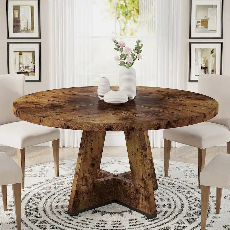 Table de salle à manger ronde de 47 pouces pour 4 personnes, table de ferme en bois pour cuisine, salle à manger et salon