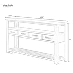 Longue console d'entrée avec tiroirs, table console de canapé en bois style ferme avec 4 tiroirs et 2 étagères