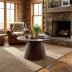 Table basse ronde en MDF, aspect bois de noyer, 60 cm de diamètre, 35 cm de hauteur
