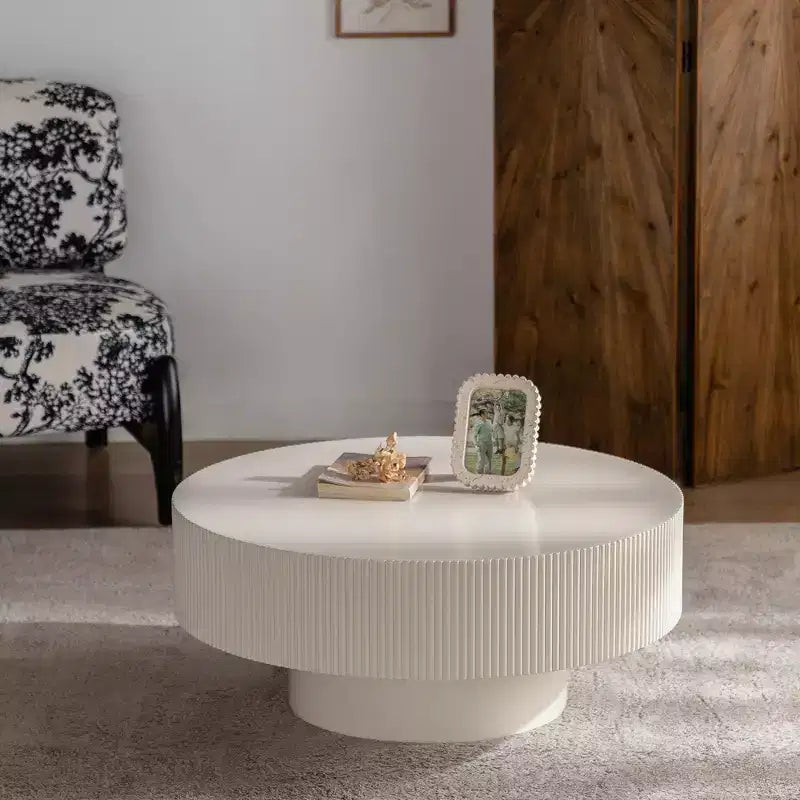 Maxax Table basse ronde moderne blanche, table d'appoint en bois de 34,25 pouces. Table basse d'appoint contemporaine pour salon, appartement, bureau
