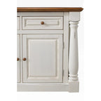 Ensemble d'îlot de cuisine 3 pièces Monarch de Homestyles en bois blanc cassé avec dessus en bois à abattant – 48 po x 25 po x 36 po