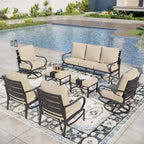 Ensemble de conversation de 7 pièces de mobilier de patio en métal Captiva Designs avec fauteuils pivotants pour jardin, porche, cour arrière