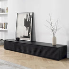 Meuble TV minimaliste avec tiroirs, console multimédia en bois massif avec placards, porte abattante, placage noyer, entièrement assemblé