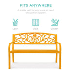 Banc d'extérieur en acier Best Choice Products, mobilier de jardin pour terrasse ou porche avec dossier à motif floral