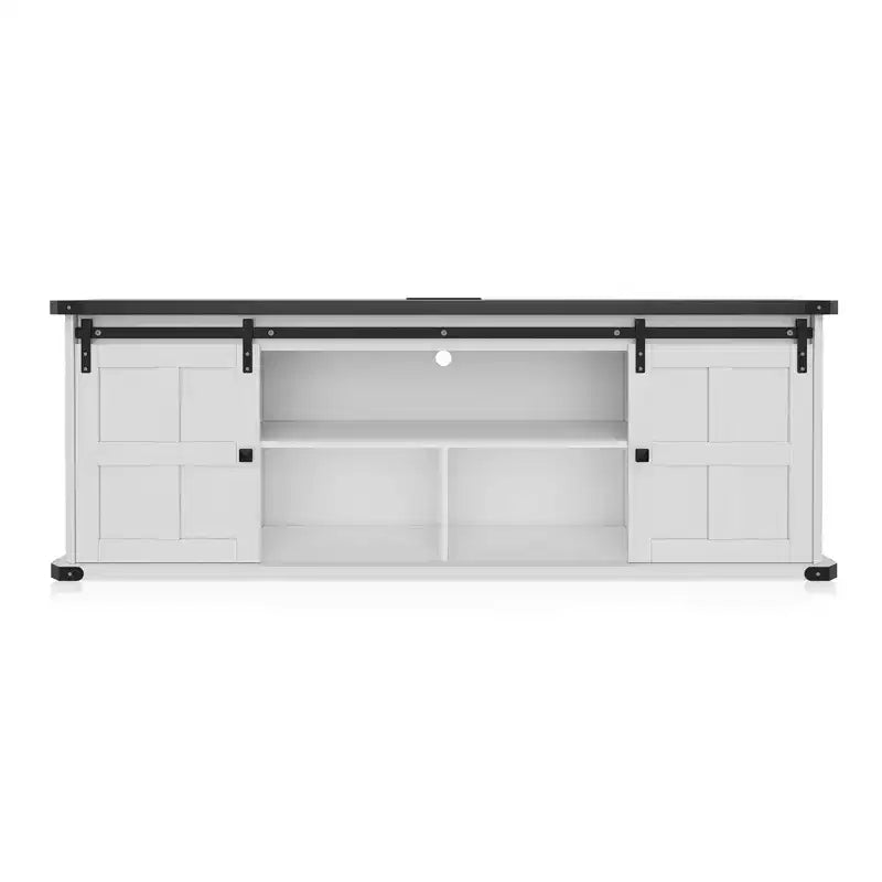 Meuble TV 70 po pour téléviseurs 75 po, centre de divertissement style ferme avec portes coulissantes de grange et armoires de rangement, table console TV média moderne