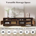 Meuble TV moderne AMERLIFE 70 avec design cannelé et armoires de rangement, pour téléviseurs jusqu'à 80 pouces, meuble TV en bois pour salon