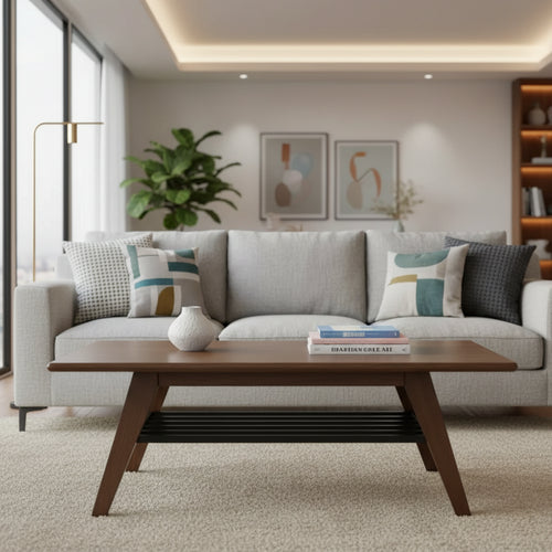 Seth 2 Tier Coffee Table - Walnut/Black Metal - Safavieh