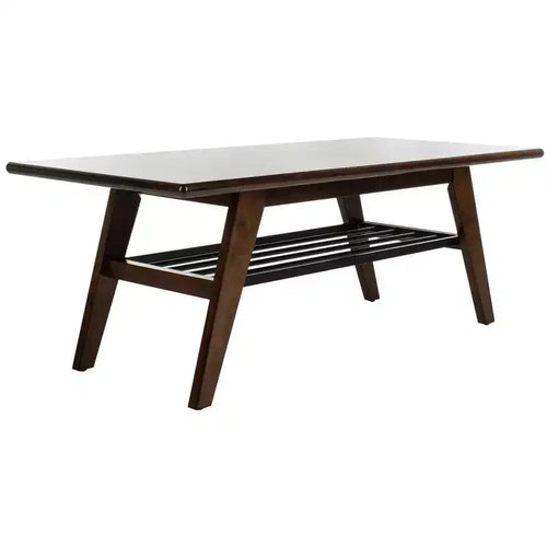 Table basse à 2 niveaux avec finition noyer et cadre en métal noir