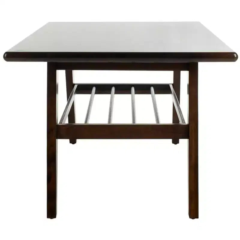Table basse à 2 niveaux avec finition noyer et cadre en métal noir