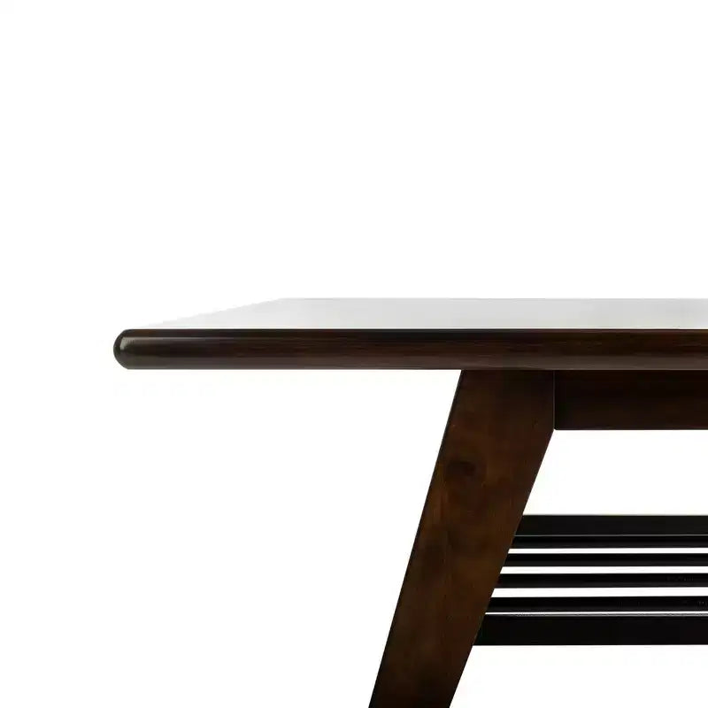 Table basse à 2 niveaux avec finition noyer et cadre en métal noir