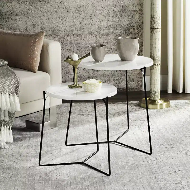 Table d'appoint ronde en MDF avec base en fer, style industriel